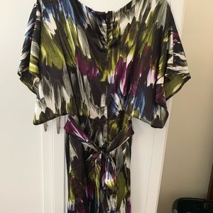 BCBG silk multicolored dress with tie waist